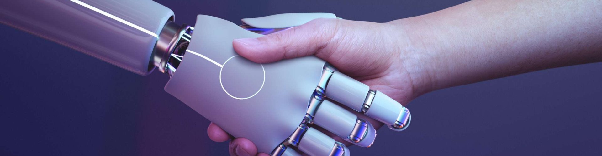 Robot handshake human background, futuristic digital age